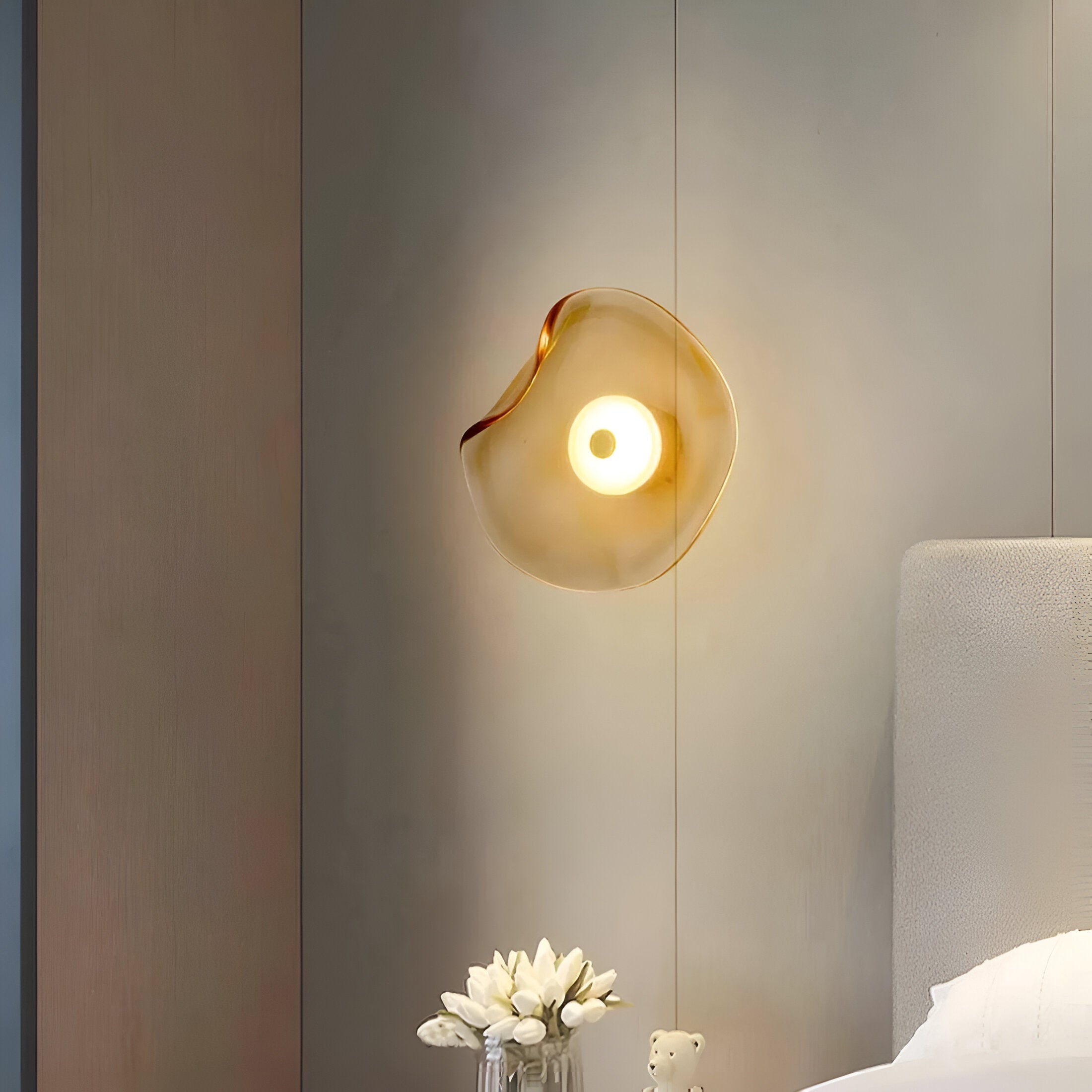 Wall Lamp Curved Glass 9.8 in LED Warm White Indoor Up Down Lighting Bedroom Hallway Fixture Modern Minimal | Thomler