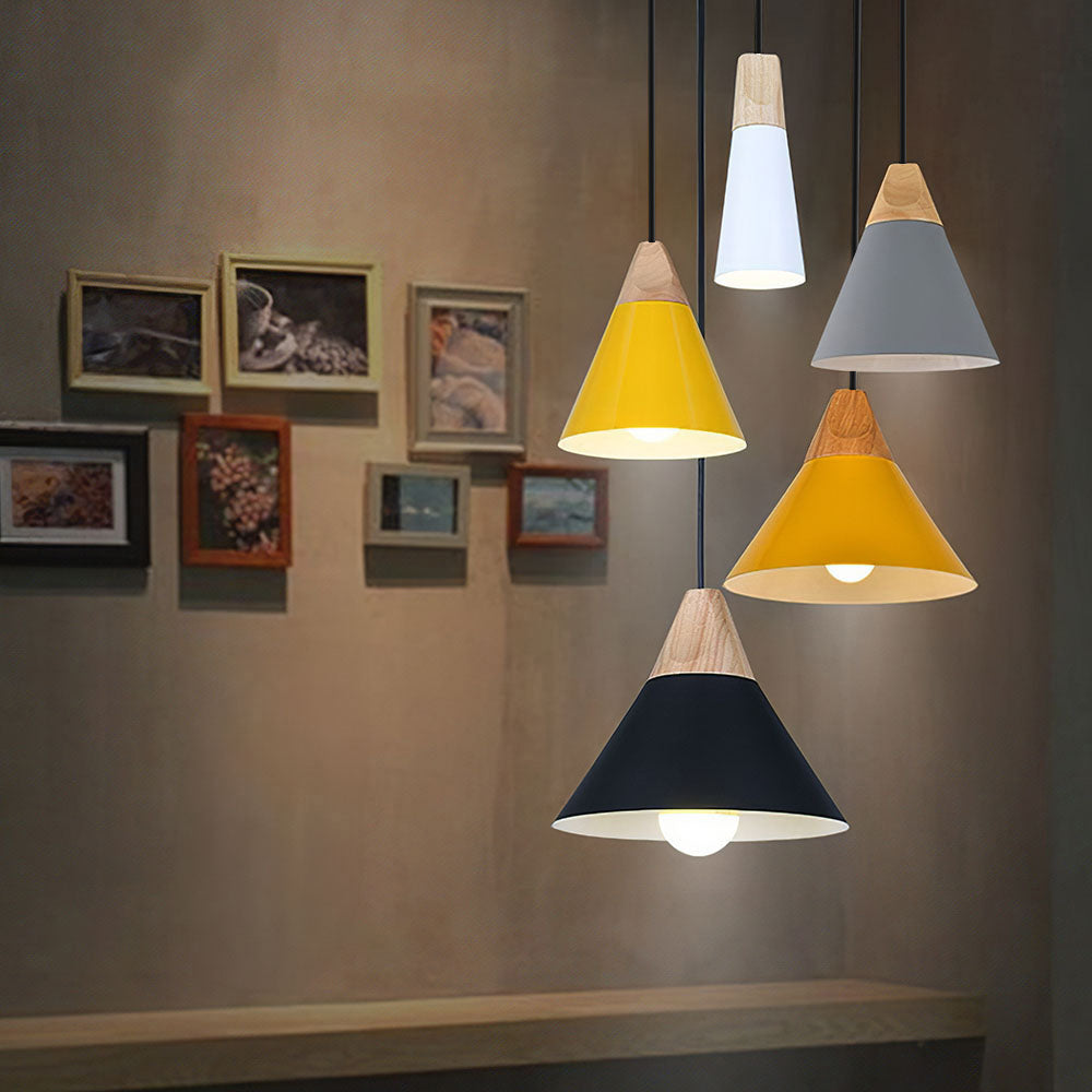 Pendant Light Wood Aluminium E27 Grey Dining Room Kitchen Island Hanging Ceiling Lamp Scandinavian Modern | Thomler