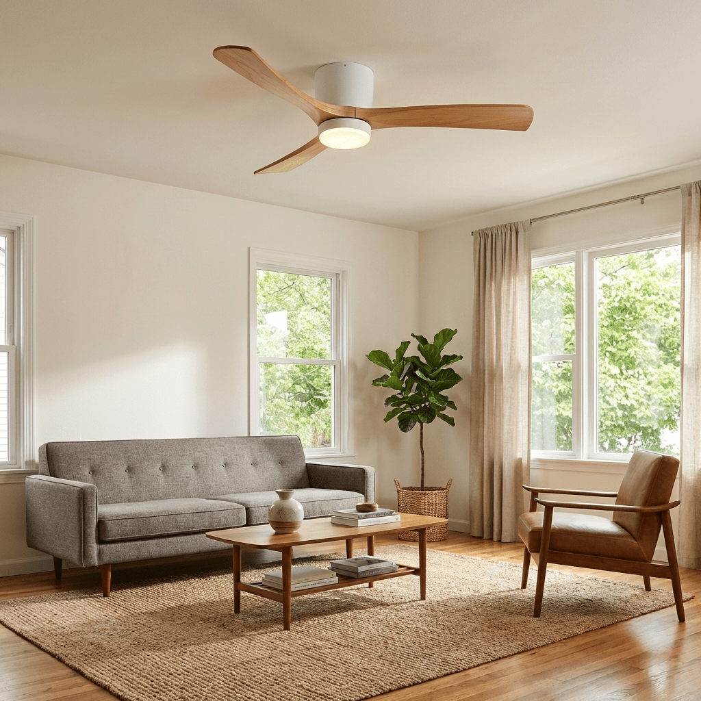 42-52 Inch Reversible Wood Blade Ceiling Fan with Dimmable LED Light & Remote Control | Thomler