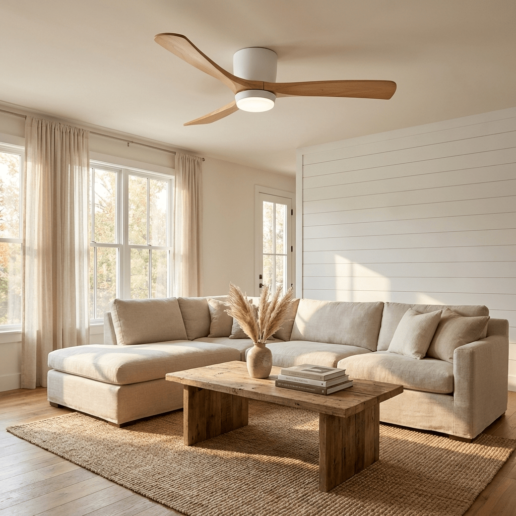 42-52 Inch Reversible Wood Blade Ceiling Fan with Dimmable LED Light & Remote Control | Thomler