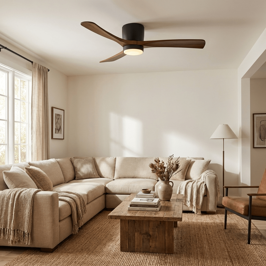 42-52 Inch Reversible Wood Blade Ceiling Fan with Dimmable LED Light & Remote Control | Thomler