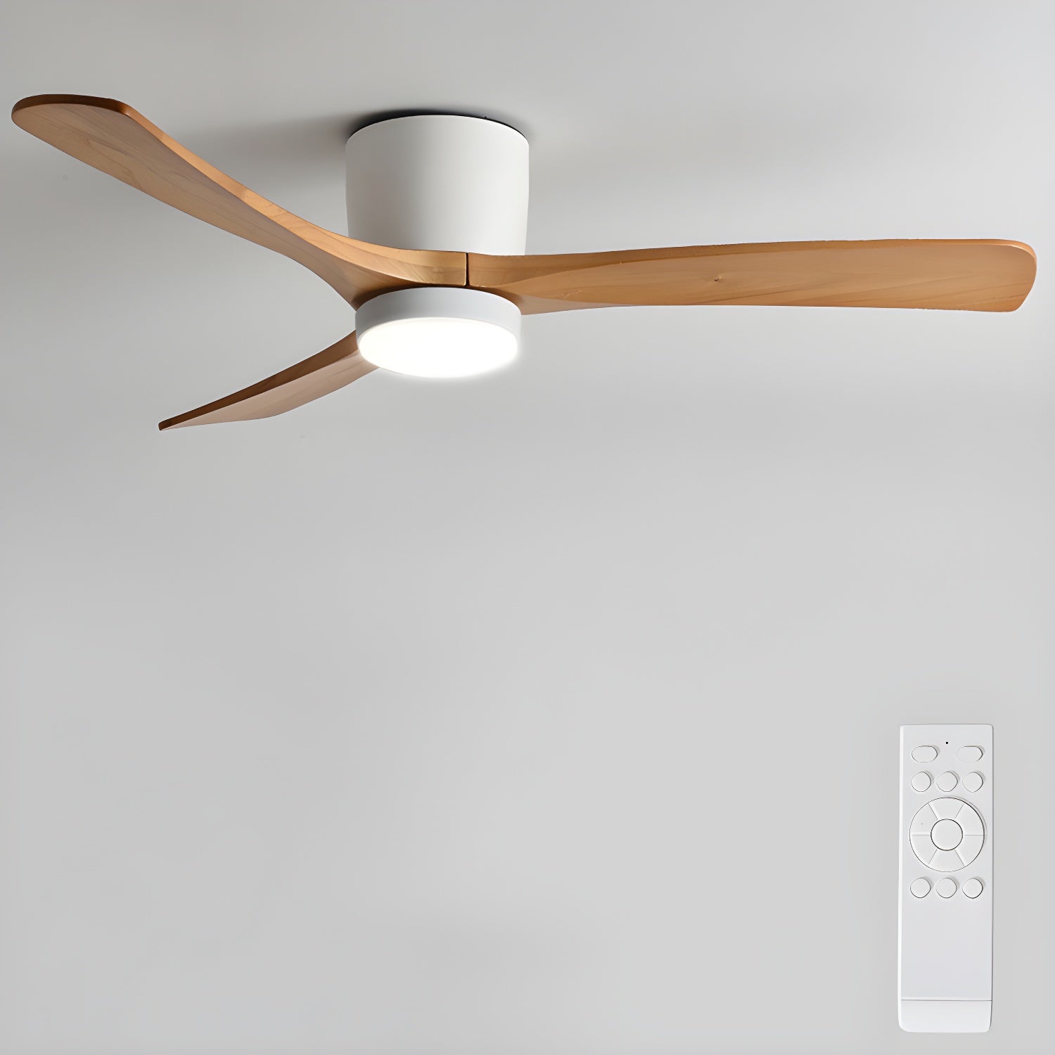 Ceiling Fan Wood Blades LED Light Remote Control Bedroom Living Room Quiet Scandinavian Air Circulator | Thomler