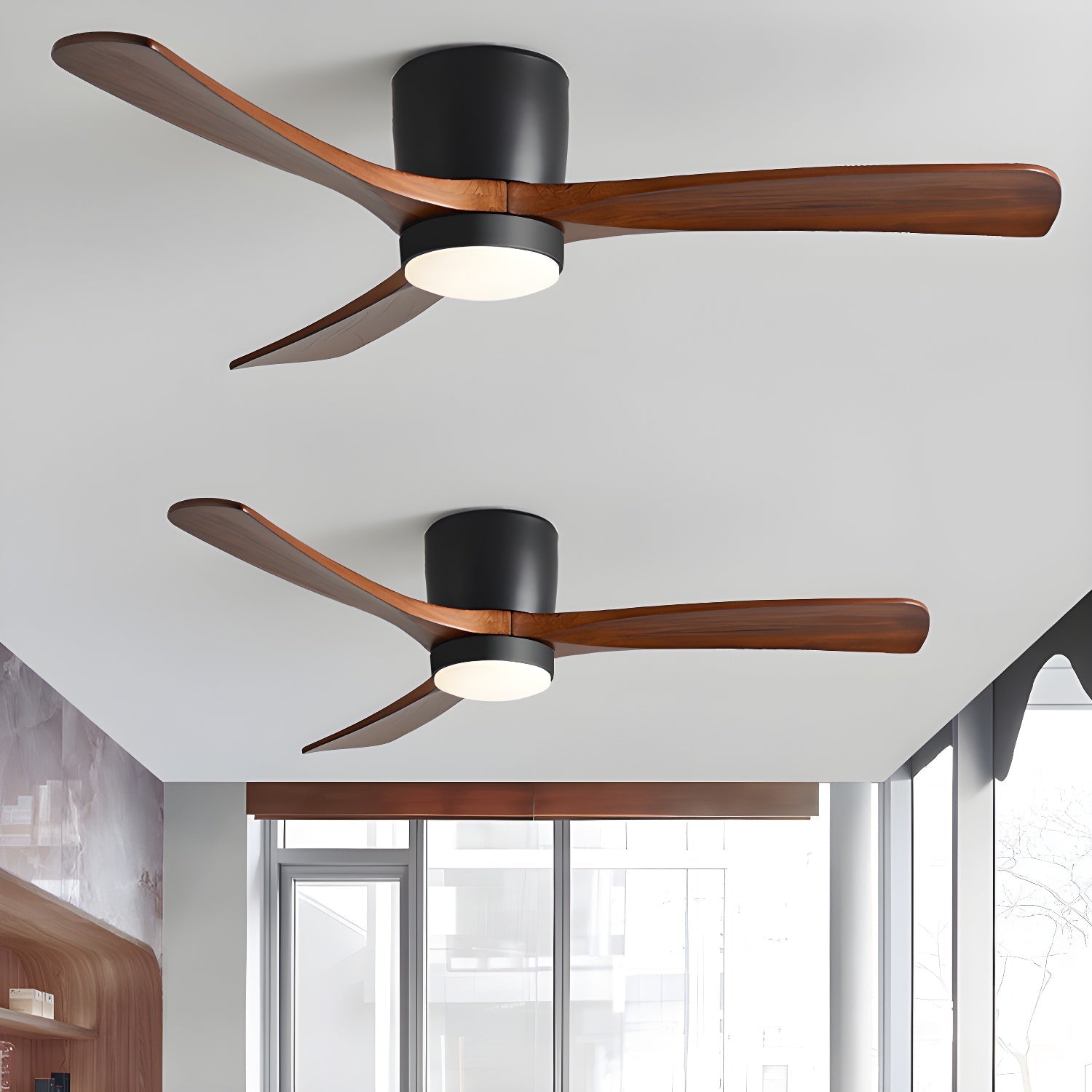 Ceiling Fan Wood Blades LED Light Remote Control Bedroom Living Room Quiet Scandinavian Air Circulator | Thomler