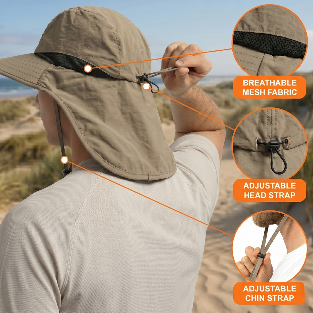 Adventure Fishing Headwear with Fold-Down Mesh Shield for Neck & Ears | Outdoor Boonie Cap for Hiking & Camping | UPF 50+ Shaded Crown & | Thomler