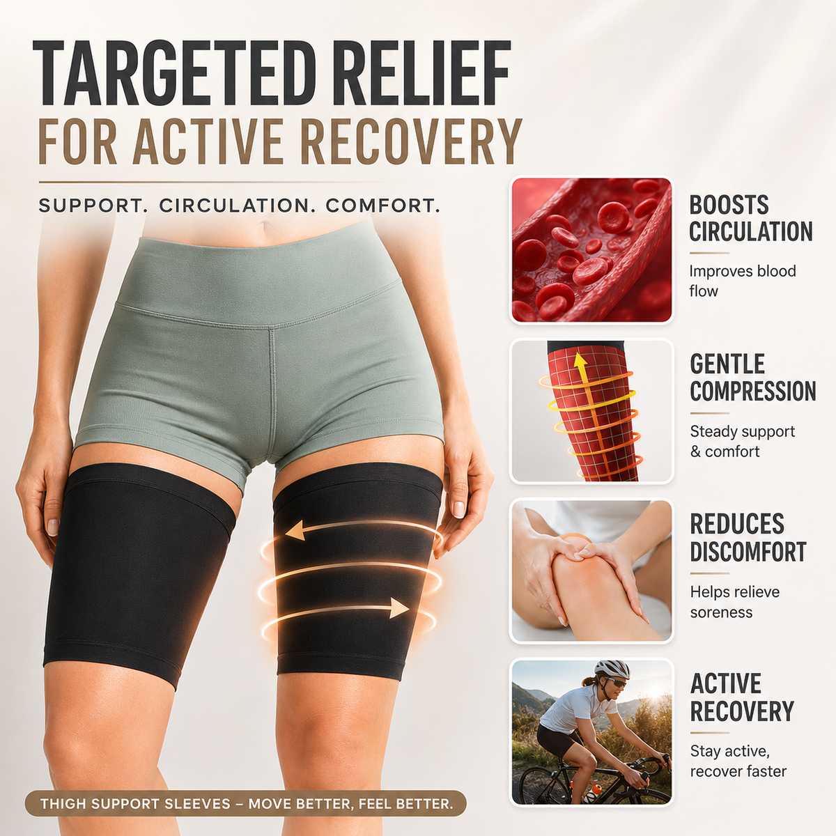 Leg Compression Sleeve for Thigh Support & Muscle Stability – Breathable Fabric for Active Lifestyles | Thomler