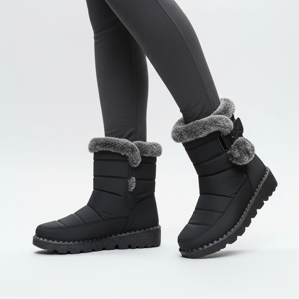 Women's Waterproof Snow Boots with Plush Lining and Non-Slip Sole for Winter | Ankle-High Velcro Closure Insulated Footwear | Thomler