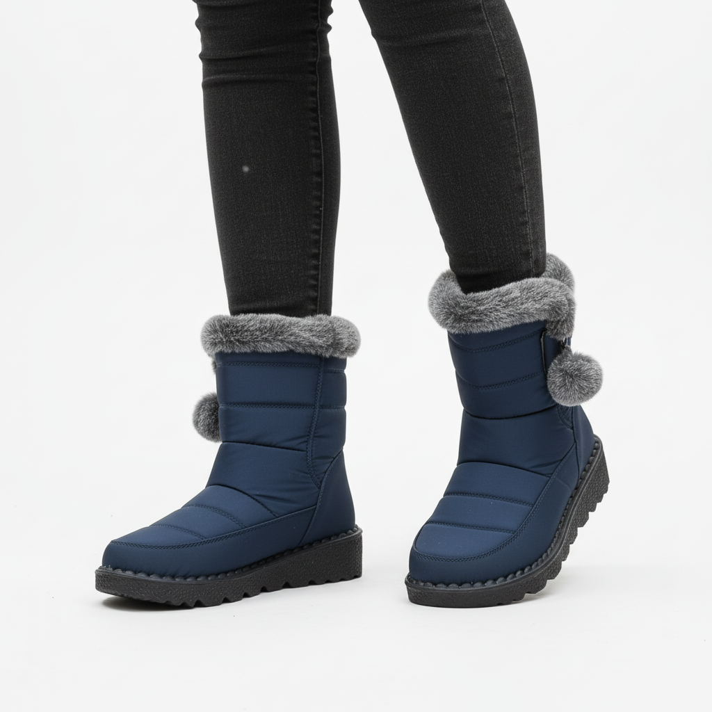 Women's Waterproof Snow Boots with Plush Lining and Non-Slip Sole for Winter | Ankle-High Velcro Closure Insulated Footwear | Thomler