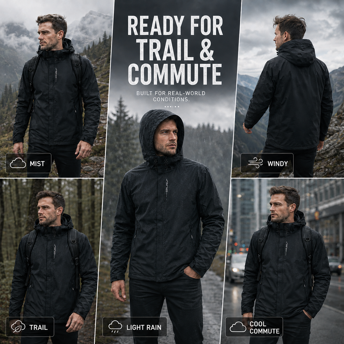 Lightweight Zip-Front Rain Jacket with Hood – Breathable Weather Shell for Men | Thomler