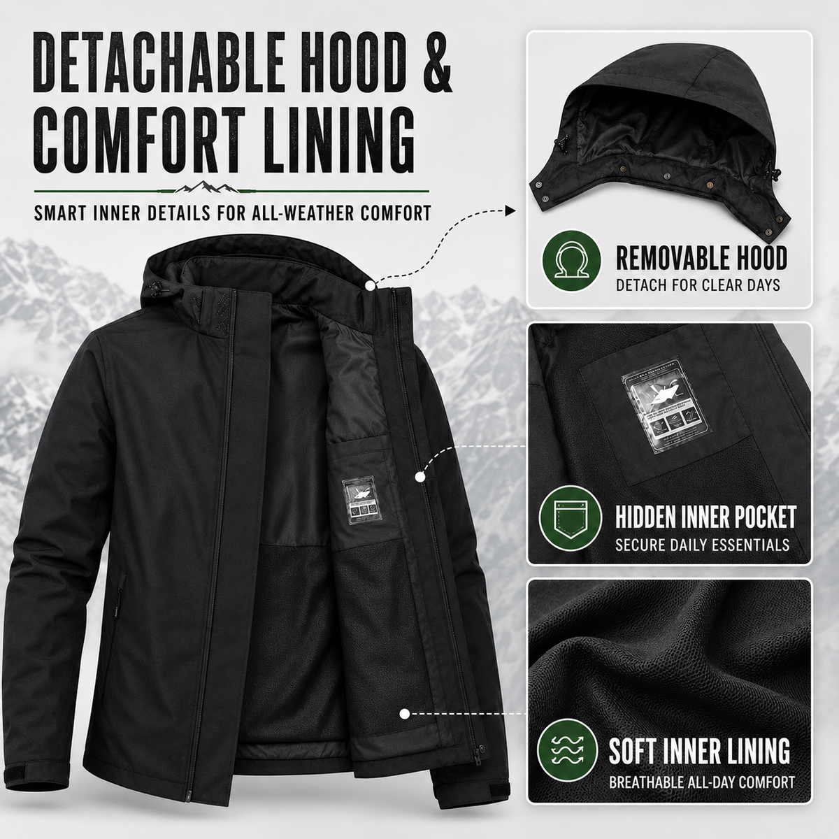 Lightweight Zip-Front Rain Jacket with Hood – Breathable Weather Shell for Men | Thomler