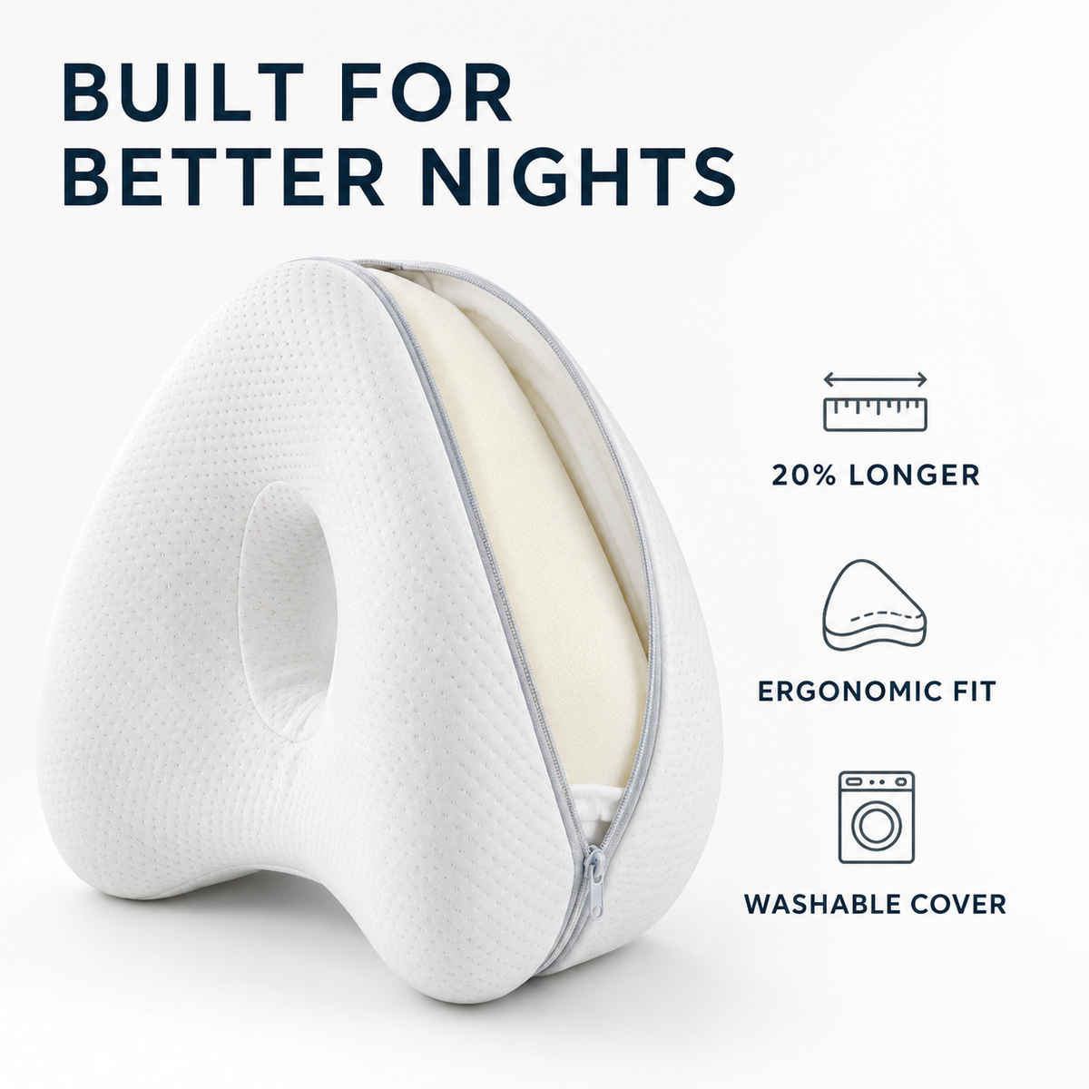 Ergonomic Knee Cushion for Side Sleepers – Contoured Hip Alignment Support Pillow with Adjustable Strap – Breathable Memory Foam for Lower | Thomler