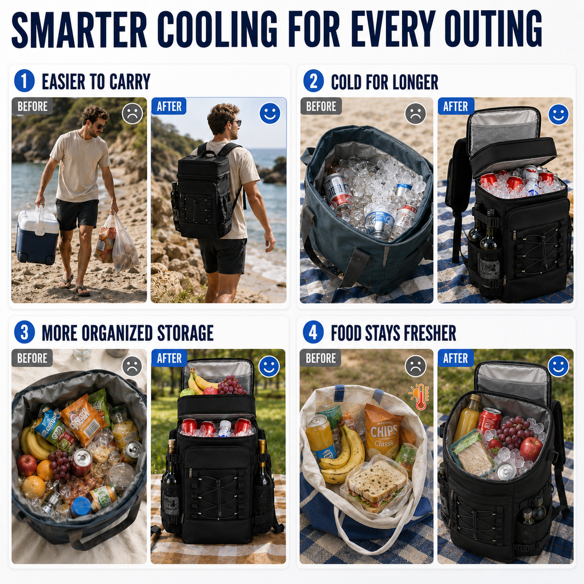 Thermal Backpack Cooler with Dual Compartments & Bottle Pockets for Hiking and Picnics | Thomler