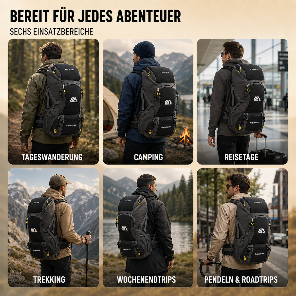 50L Hiking Backpack with Separate Shoe Compartment – Ventilated Back Panel, Padded Straps & Hip Belt – Multi-Day Trail Pack for Camping & | Thomler