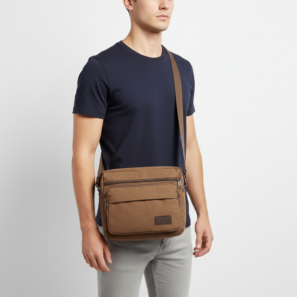 Canvas Crossbody Satchel - Adjustable Strap Shoulder Bag with Zip Pockets for Daily Carry, Work & Travel | Thomler