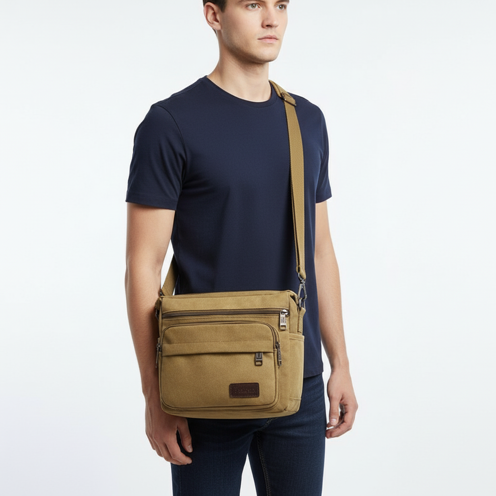 Canvas Crossbody Satchel - Adjustable Strap Shoulder Bag with Zip Pockets for Daily Carry, Work & Travel | Thomler