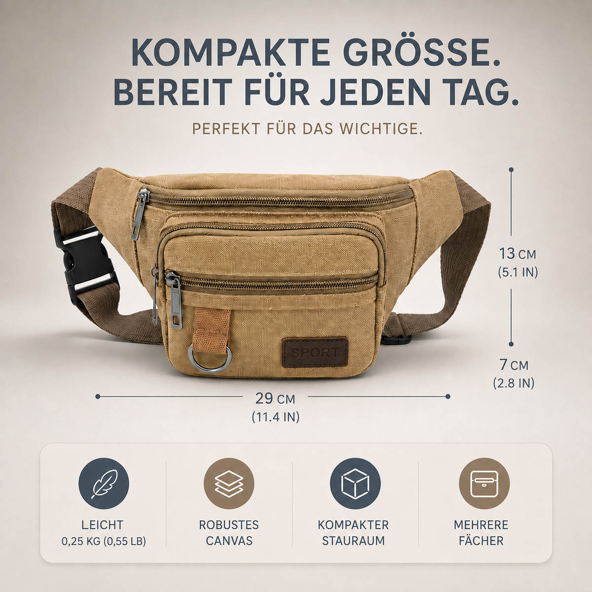 Heavy-Duty Canvas Belt Bag with Multiple Compartments for Travel & Outdoor | Thomler