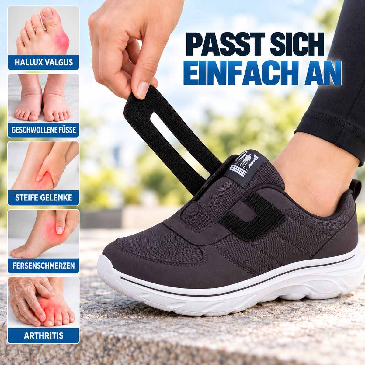 Adjustable Wide-Fit Walking Shoes for Swollen Feet – Hook-and-Loop Closure, Extra Roomy Toe Box & Cushioned Sole for All-Day Comfort | Thomler