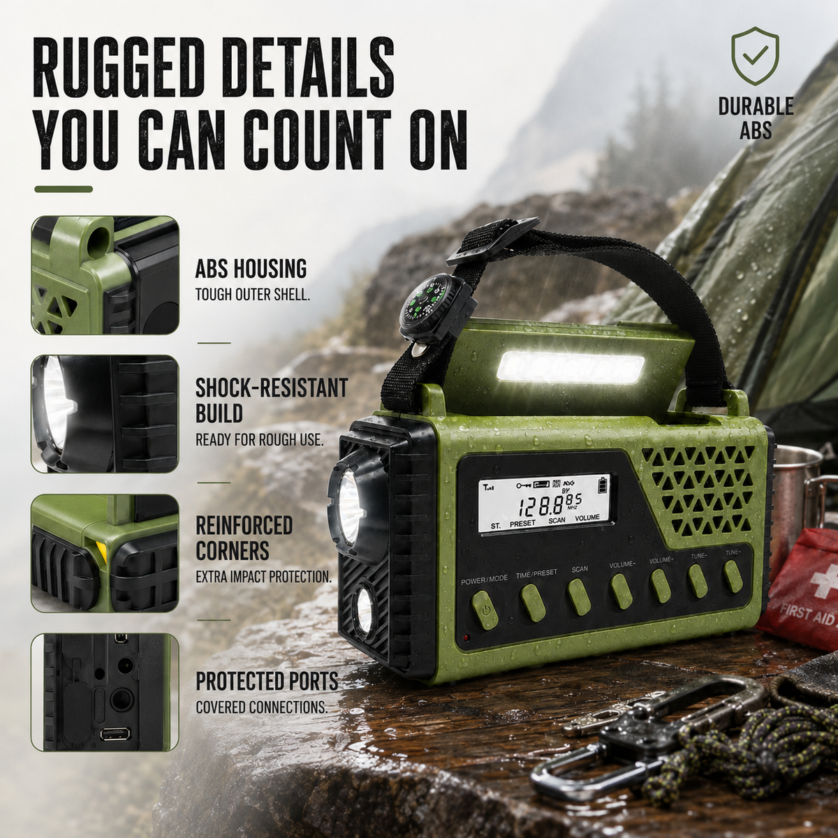 Emergency Weather Radio with Hand Crank Solar Charging Bluetooth Speaker Flashlight 10000mAh Power Bank for Camping Hiking Survival Kits | Thomler