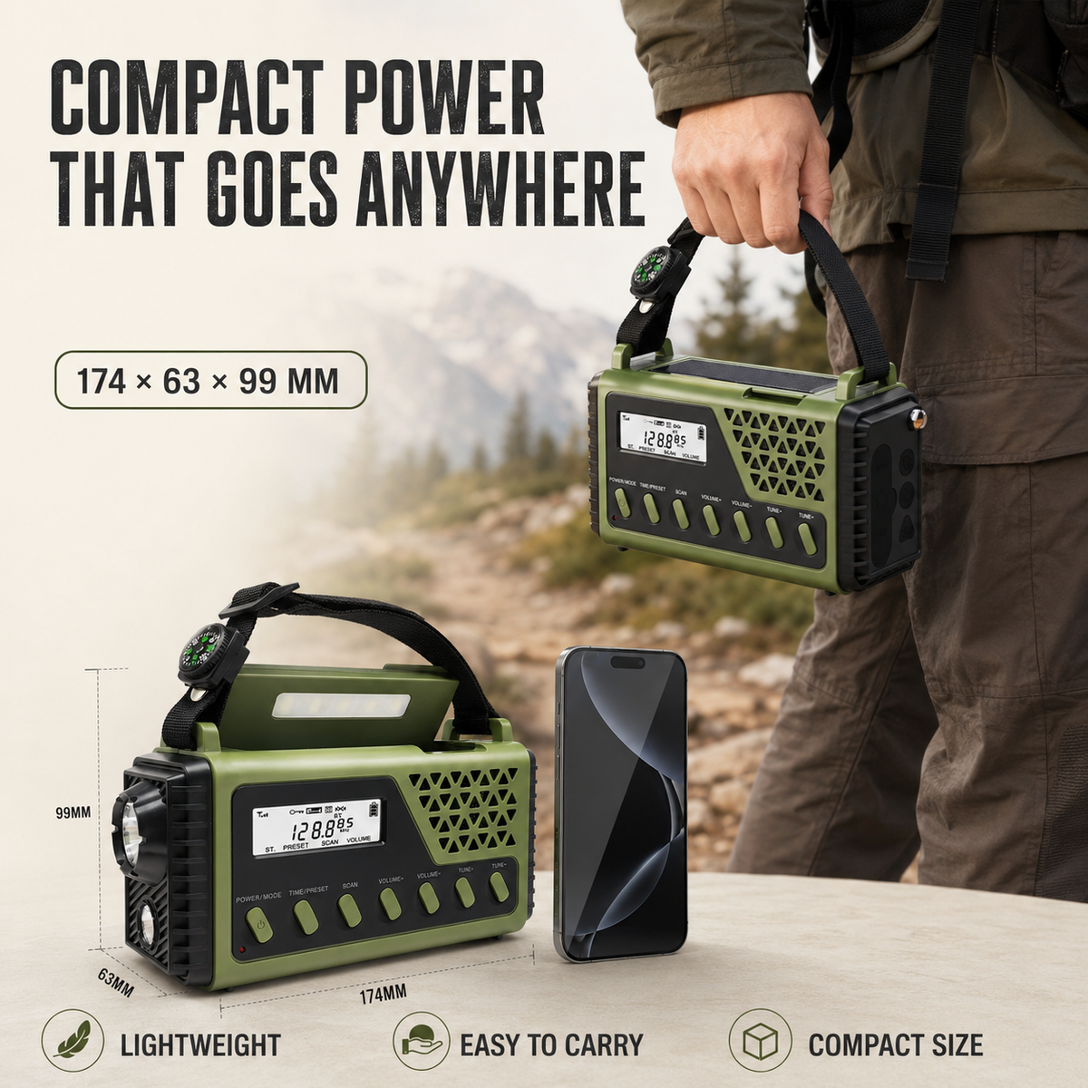 Emergency Weather Radio with Hand Crank Solar Charging Bluetooth Speaker Flashlight 10000mAh Power Bank for Camping Hiking Survival Kits | Thomler