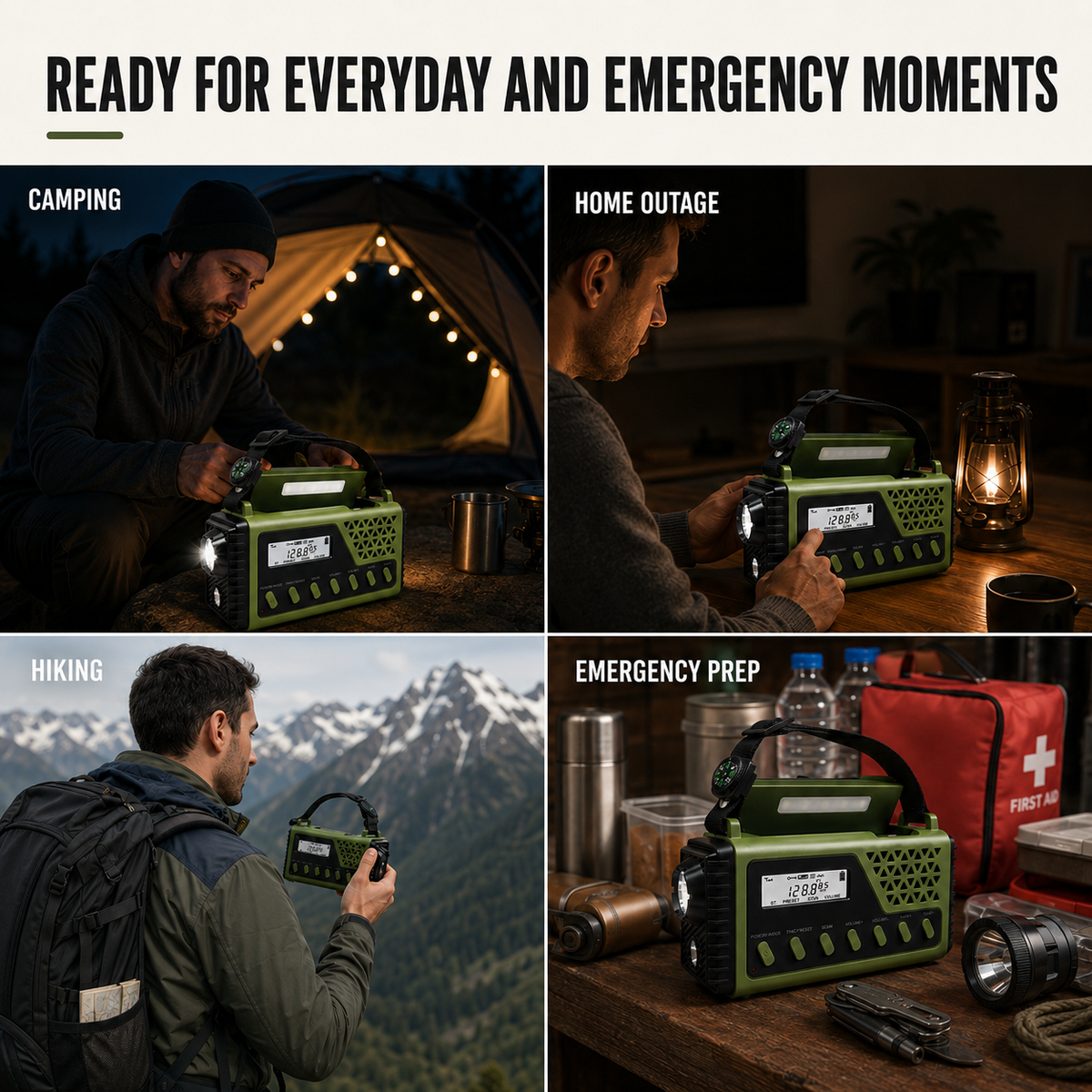 Emergency Weather Radio with Hand Crank Solar Charging Bluetooth Speaker Flashlight 10000mAh Power Bank for Camping Hiking Survival Kits | Thomler