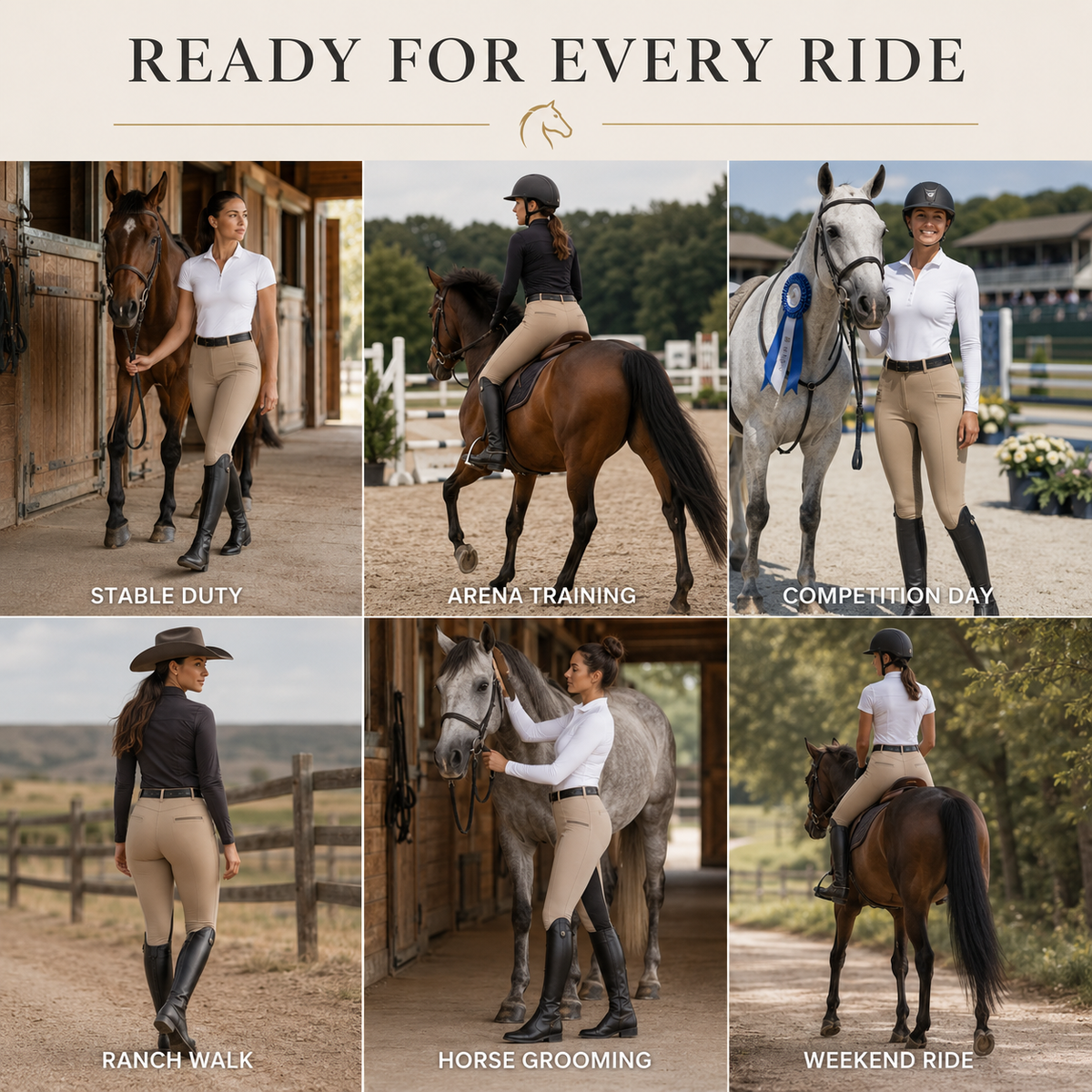 Women's Stretch Equestrian Riding Pants with Contrast Panels & Zip Pockets for Horse Riding | Thomler