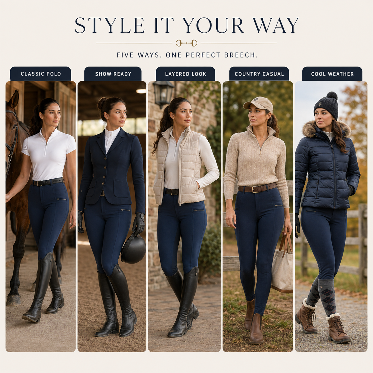 Women's Stretch Equestrian Riding Pants with Contrast Panels & Zip Pockets for Horse Riding | Thomler
