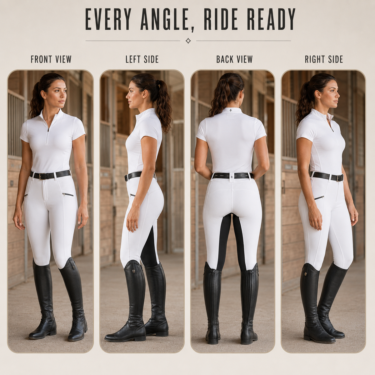 Women's Stretch Equestrian Riding Pants with Contrast Panels & Zip Pockets for Horse Riding | Thomler