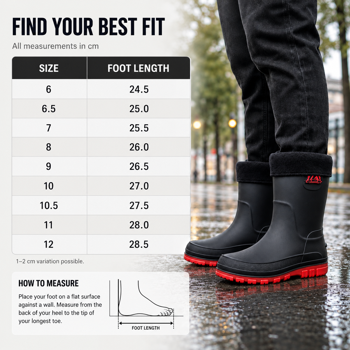 Waterproof Insulated Mid-Calf Winter Rain Boots for Men – Non-Slip Faux Fur Lined Outdoor Work Boot | Thomler