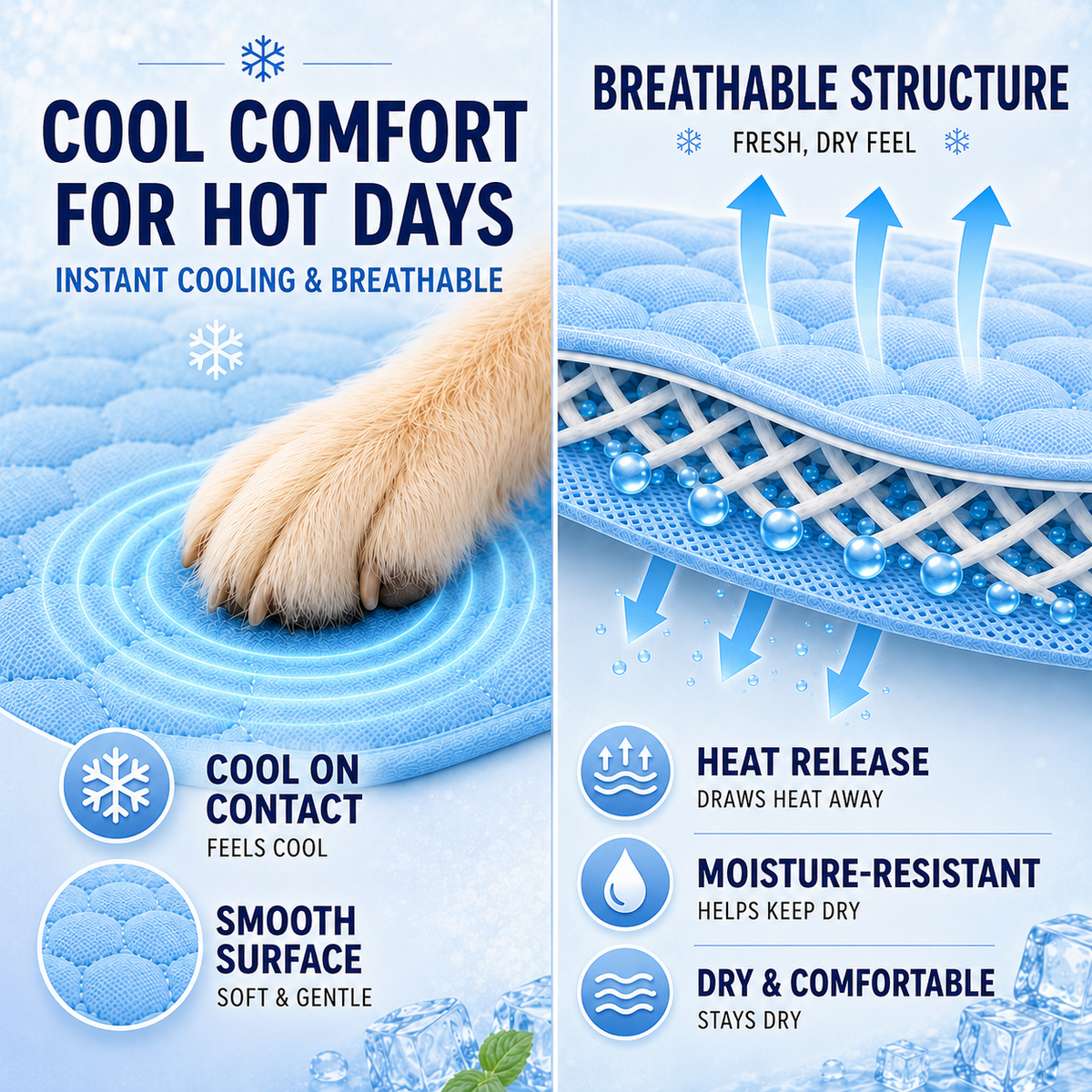 Machine-Washable Cool-Touch Pet Bed Pad for Dogs & Cats – Travel-Ready Foldable Chill Blanket for Summer Heat Relief, 6 Size Options for | Thomler