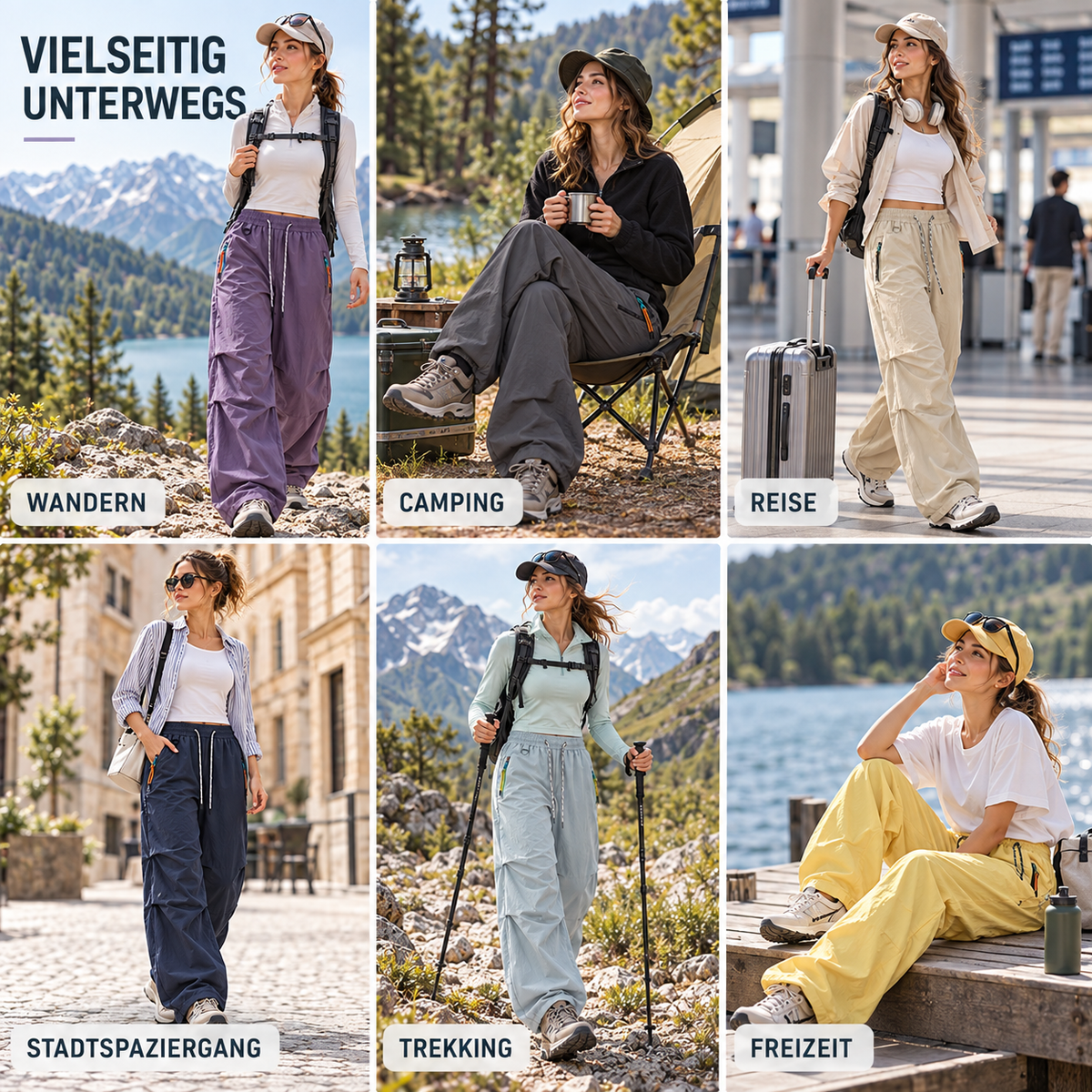 Women's Water-Resistant Wide-Leg Hiking Pants with Adjustable Waist & Cuffs for Outdoor Adventures | Thomler