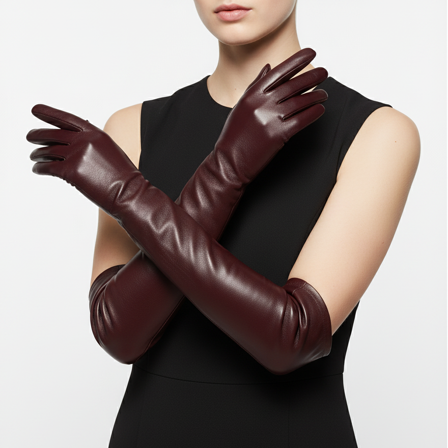 Extended Arm Gloves – Faux Leather Winter Gloves for Women – Elbow-Length Cold Weather Handwear with Insulated Lining – Formal & Casual | Thomler