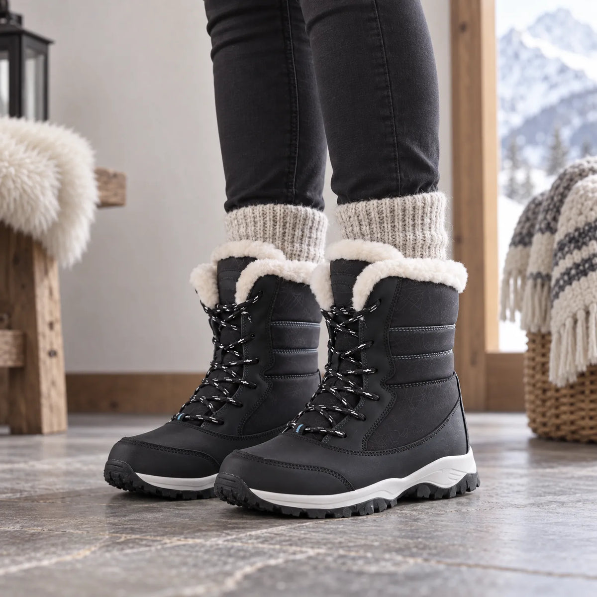 Women's Insulated Lace-Up Winter Boots – Plush-Lined Cold Weather Footwear with Wedge Heel & Grippy Sole for Snow, Ice & Everyday Comfort | Thomler