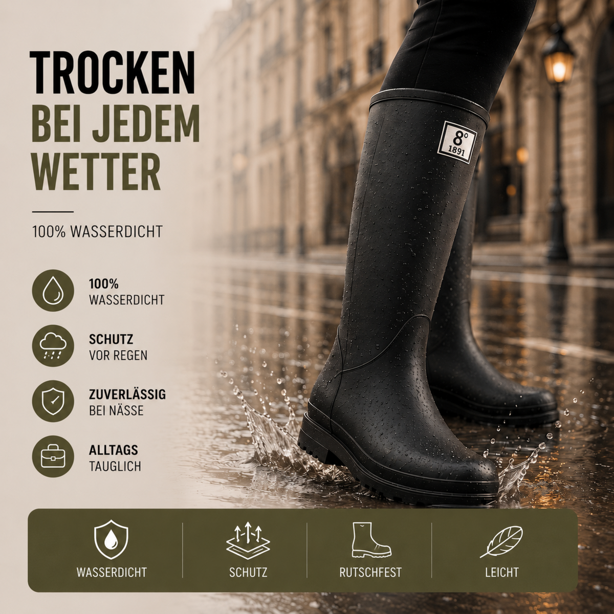 Women's Waterproof Rain Boots Mid-Calf – Slip-On PVC Wellington Boots for Wet Weather, Mud & Garden | Thomler