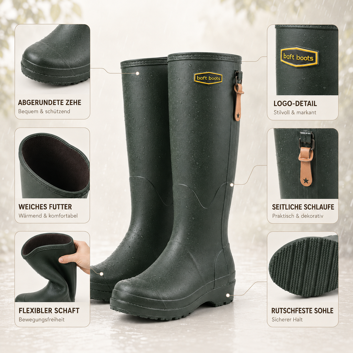 Knee-High Waterproof Rain Boots for Women & Men – Slip-On Rubber Boots with Non-Slip Sole for Muddy Terrain, Gardening & Outdoor Activities | Thomler