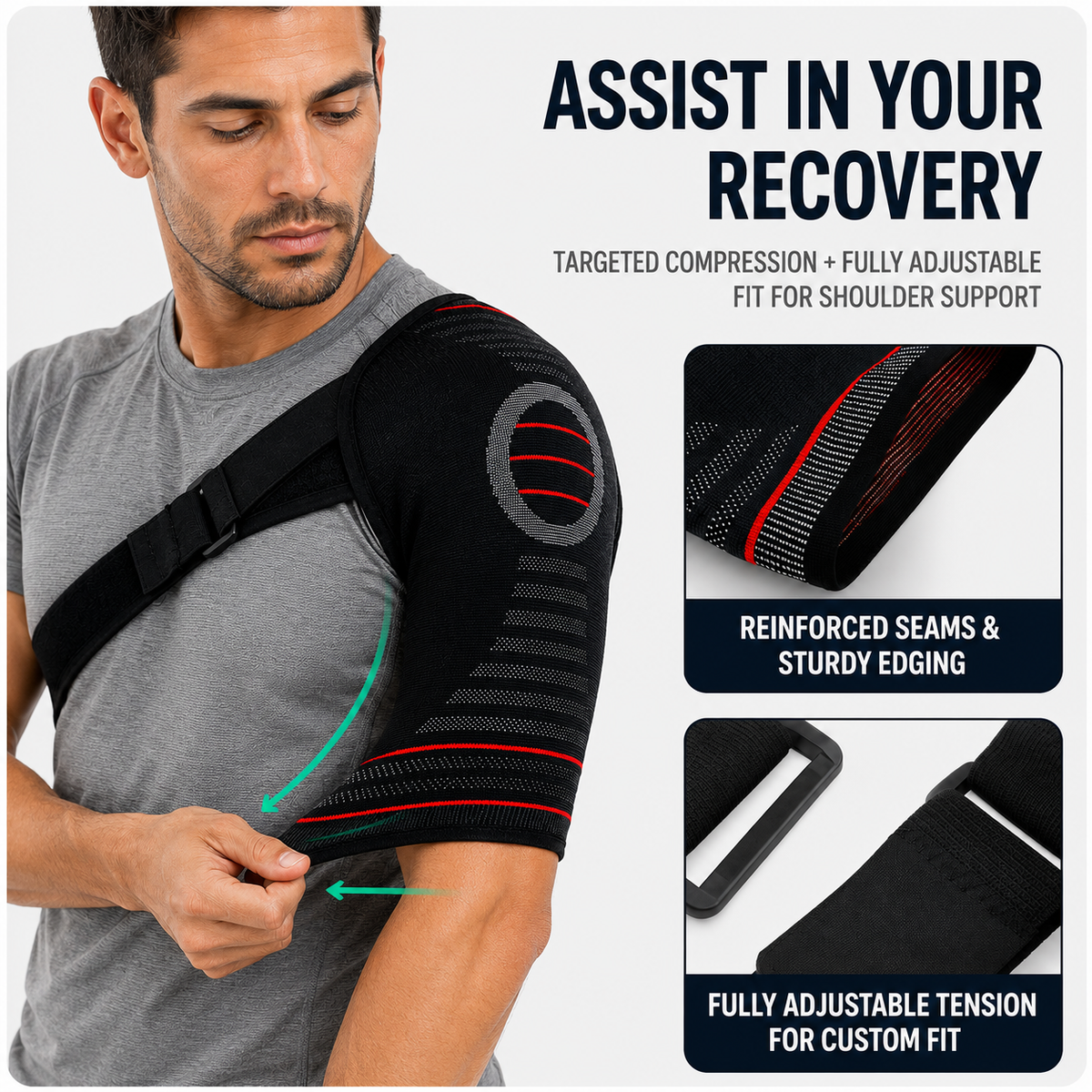Rotator Cuff Brace with Adjustable Compression Straps for Shoulder Pain Relief & Joint Stability | Thomler