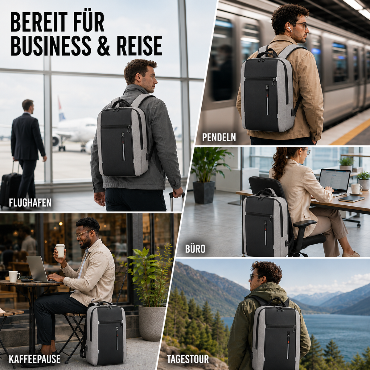 Water-Resistant Laptop Backpack with USB Charging Port for Work & Travel | Business Commuter Daypack with Padded 15.6-Inch Computer Sleeve | Thomler