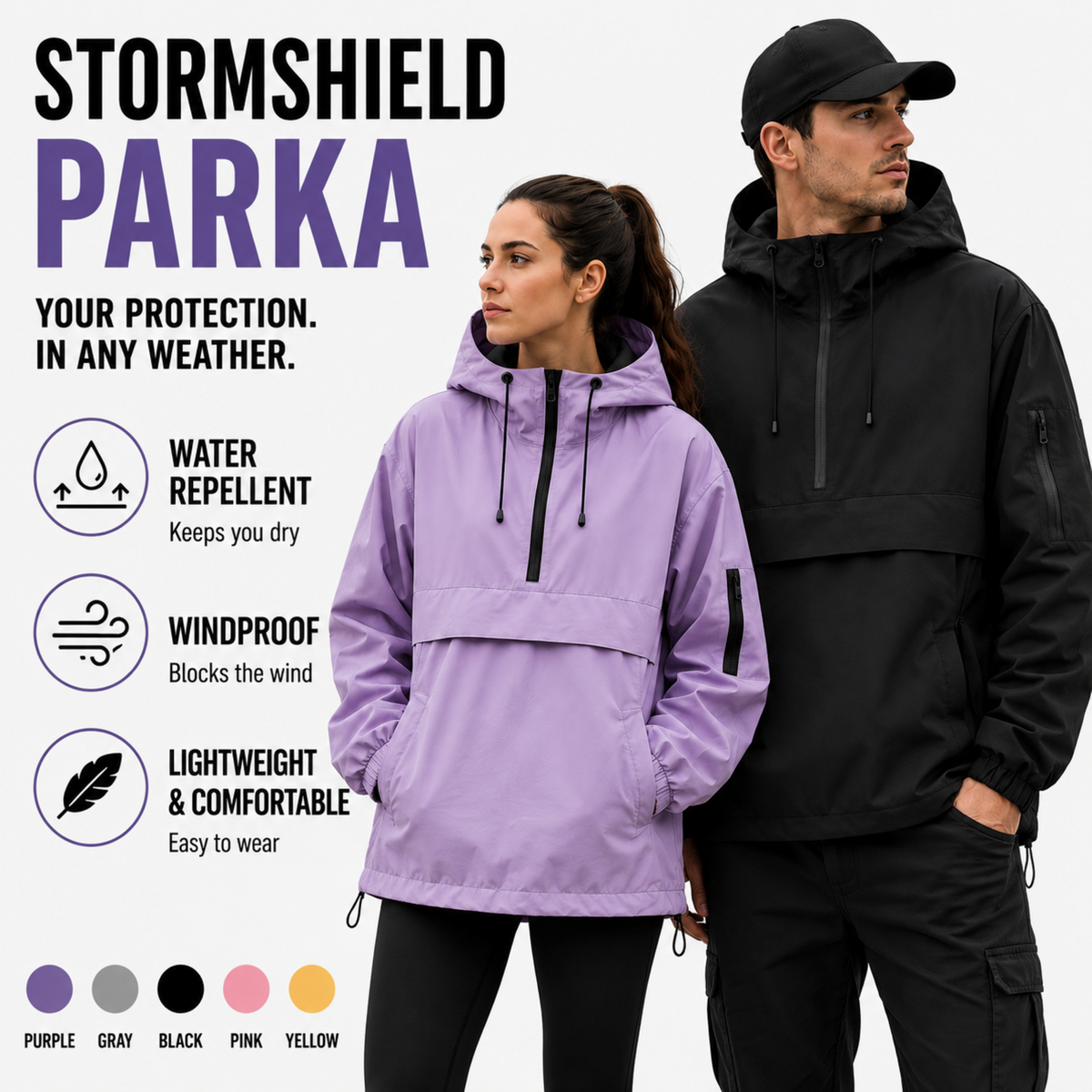 Weatherproof Half-Zip Windbreaker Jacket with Hood – Lightweight Water-Resistant Pullover for Men & Women | Thomler
