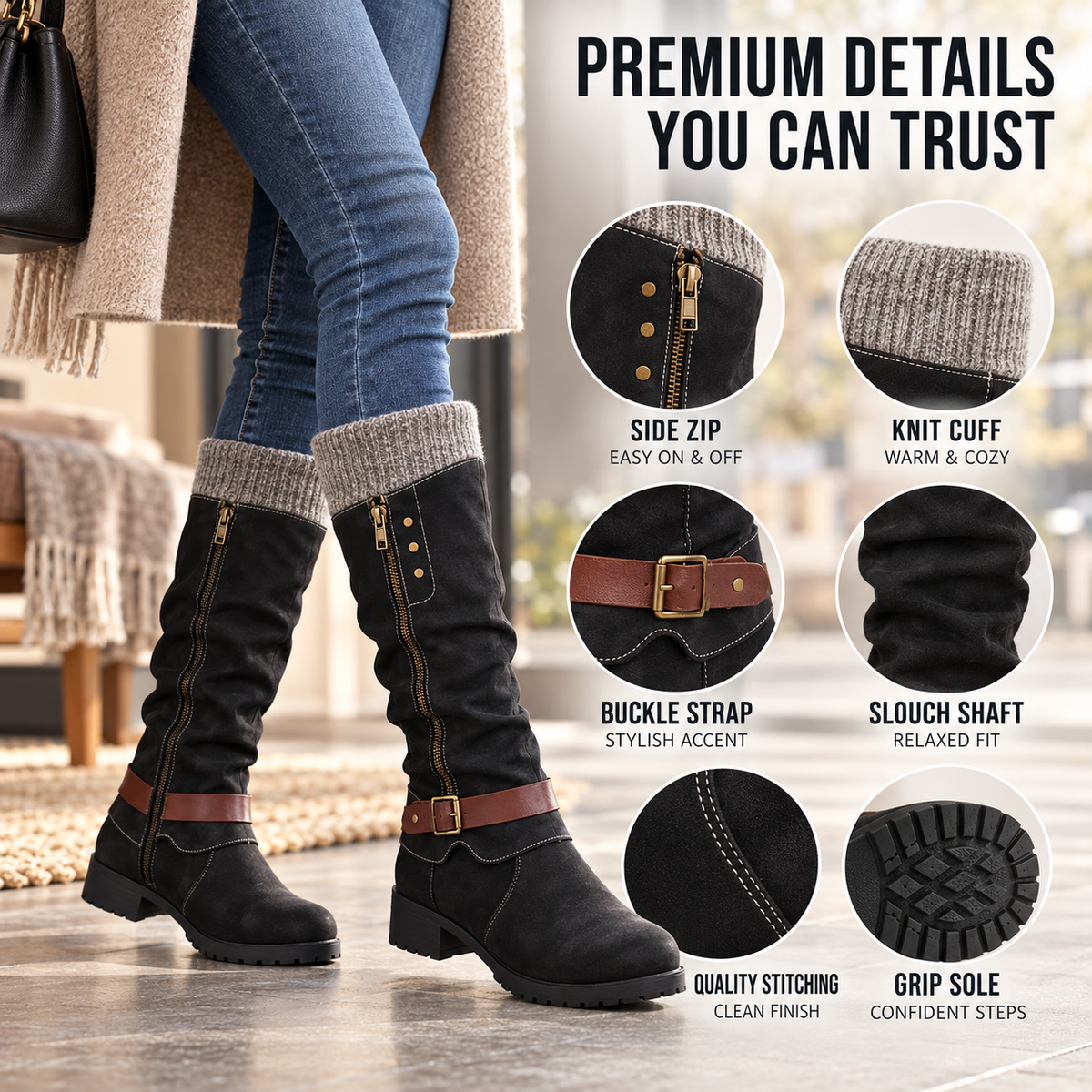 Insulated Mid-Calf Winter Boots with Arch Support for Women & Men – Side Zip Entry, Non-Slip Sole, Cold Weather Footwear | Thomler