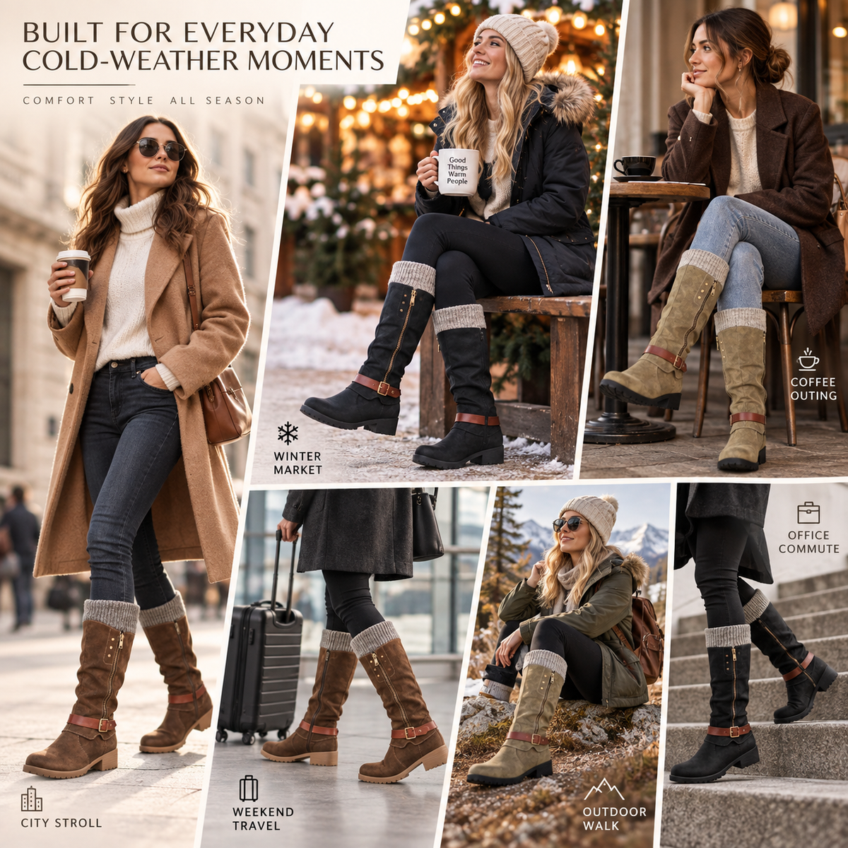 Insulated Mid-Calf Winter Boots with Arch Support for Women & Men – Side Zip Entry, Non-Slip Sole, Cold Weather Footwear | Thomler