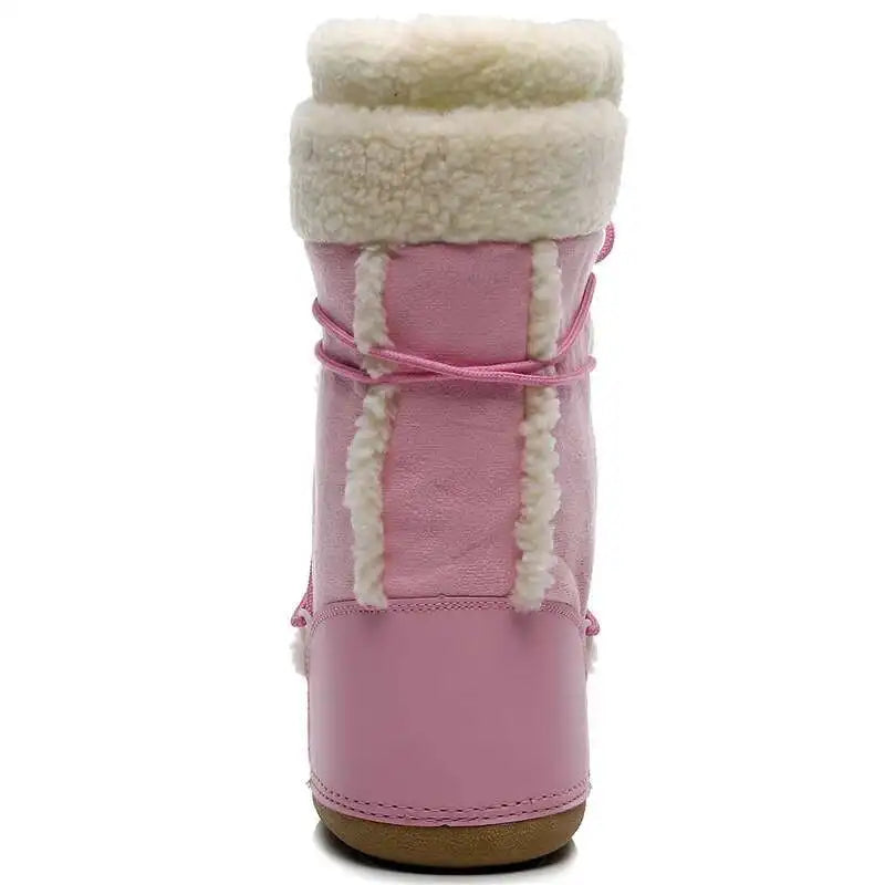 Women's Plush-Lined Mid-Calf Winter Boots with Pom-Pom Lacing – Cozy, Slip-On Cold Weather Footwear for Snow & Ice | Thomler