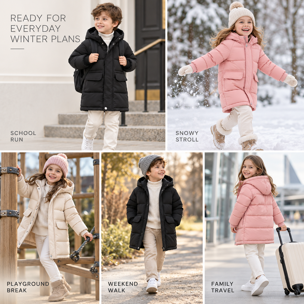 Insulated Longline Hooded Puffer Jacket for Kids – Full-Zip Heavyweight Winter Coat Ages 3-12 | Thomler