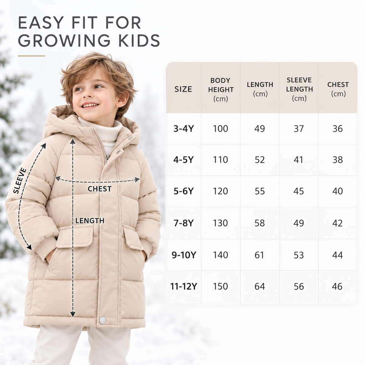 Insulated Longline Hooded Puffer Jacket for Kids – Full-Zip Heavyweight Winter Coat Ages 3-12 | Thomler