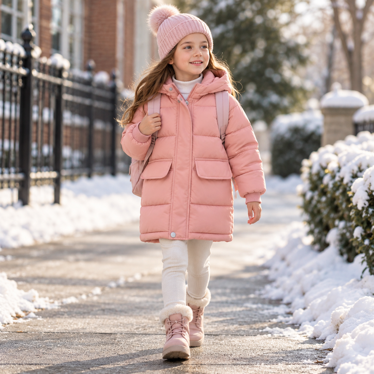 Insulated Longline Hooded Puffer Jacket for Kids – Full-Zip Heavyweight Winter Coat Ages 3-12 | Thomler