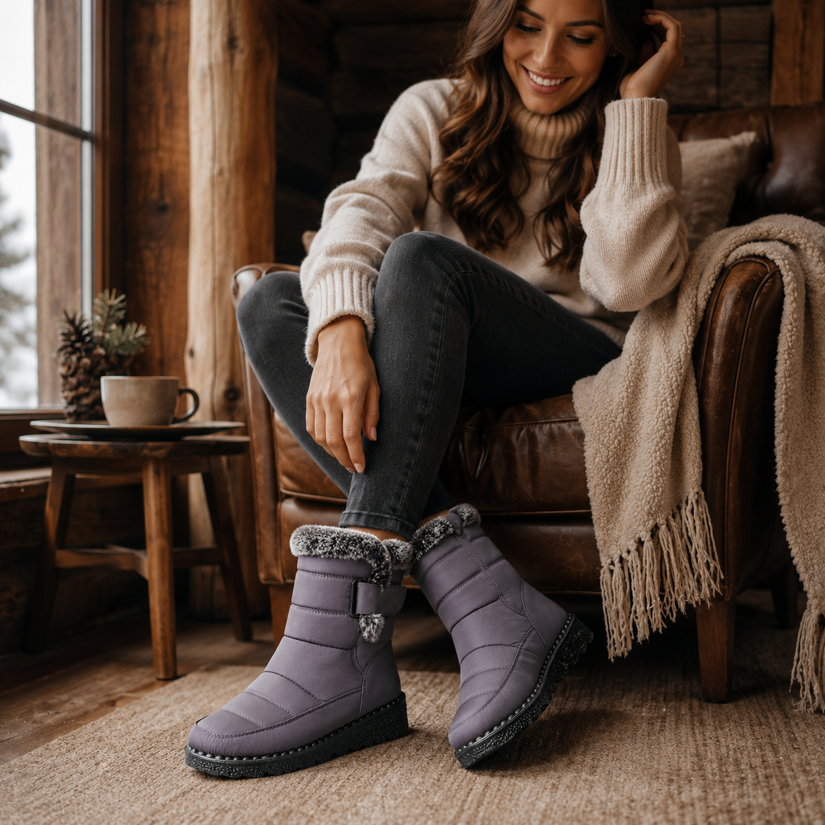 Women's Waterproof Snow Boots with Plush Lining and Non-Slip Sole for Winter | Ankle-High Velcro Closure Insulated Footwear | Thomler