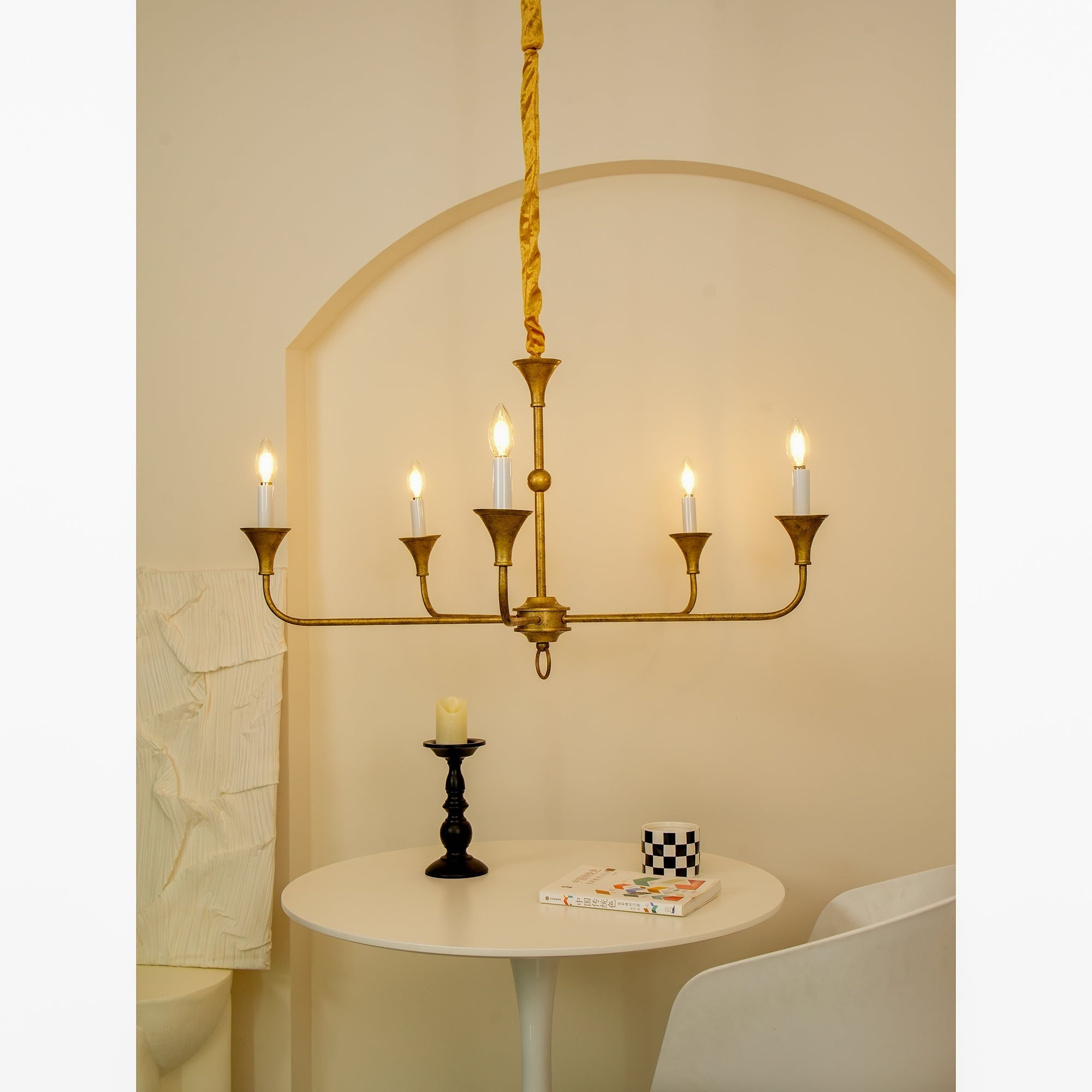 Pendant Light Brass Metal 91.0 cm Dining Room Candle Style Ceiling Chandelier Adjustable Chain E14 Hanging Fixture | Thomler