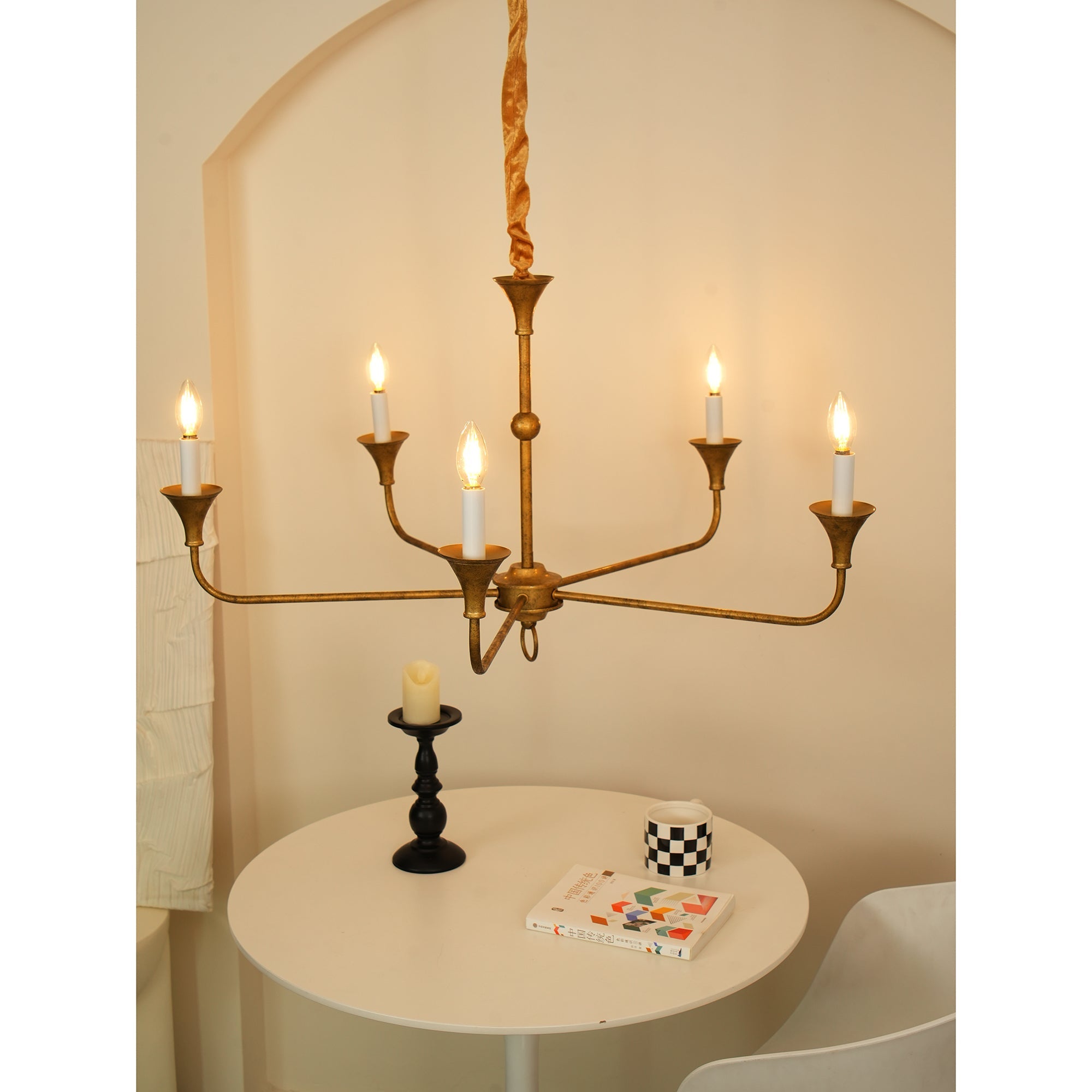 Pendant Light Brass Metal 91.0 cm Dining Room Candle Style Ceiling Chandelier Adjustable Chain E14 Hanging Fixture | Thomler