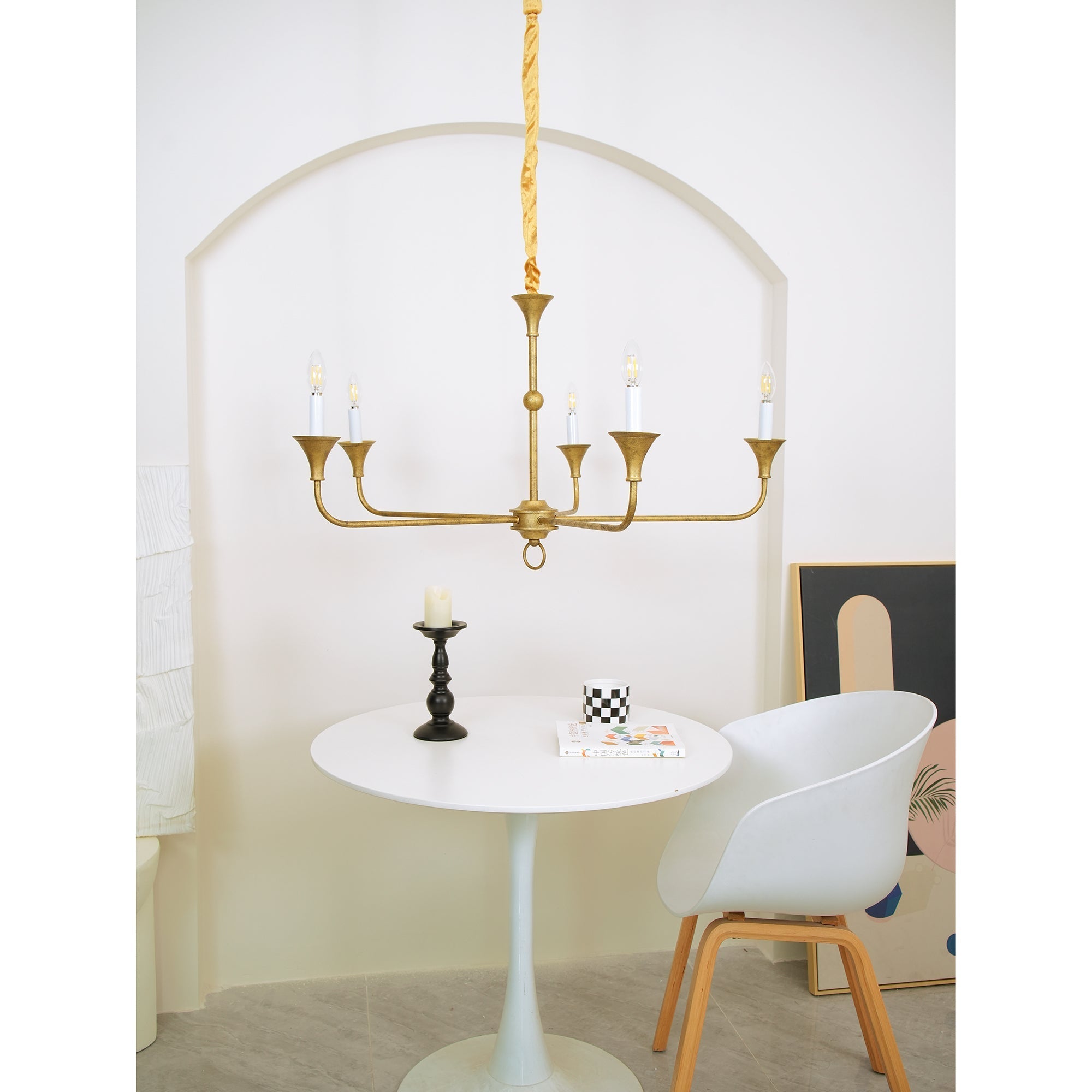 Pendant Light Brass Metal 91.0 cm Dining Room Candle Style Ceiling Chandelier Adjustable Chain E14 Hanging Fixture | Thomler
