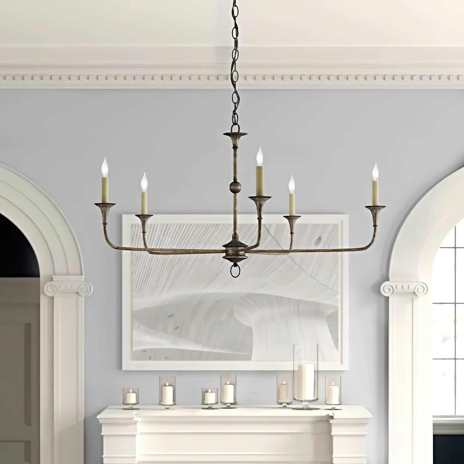 Pendant Light Brass Metal 91.0 cm Dining Room Candle Style Ceiling Chandelier Adjustable Chain E14 Hanging Fixture | Thomler