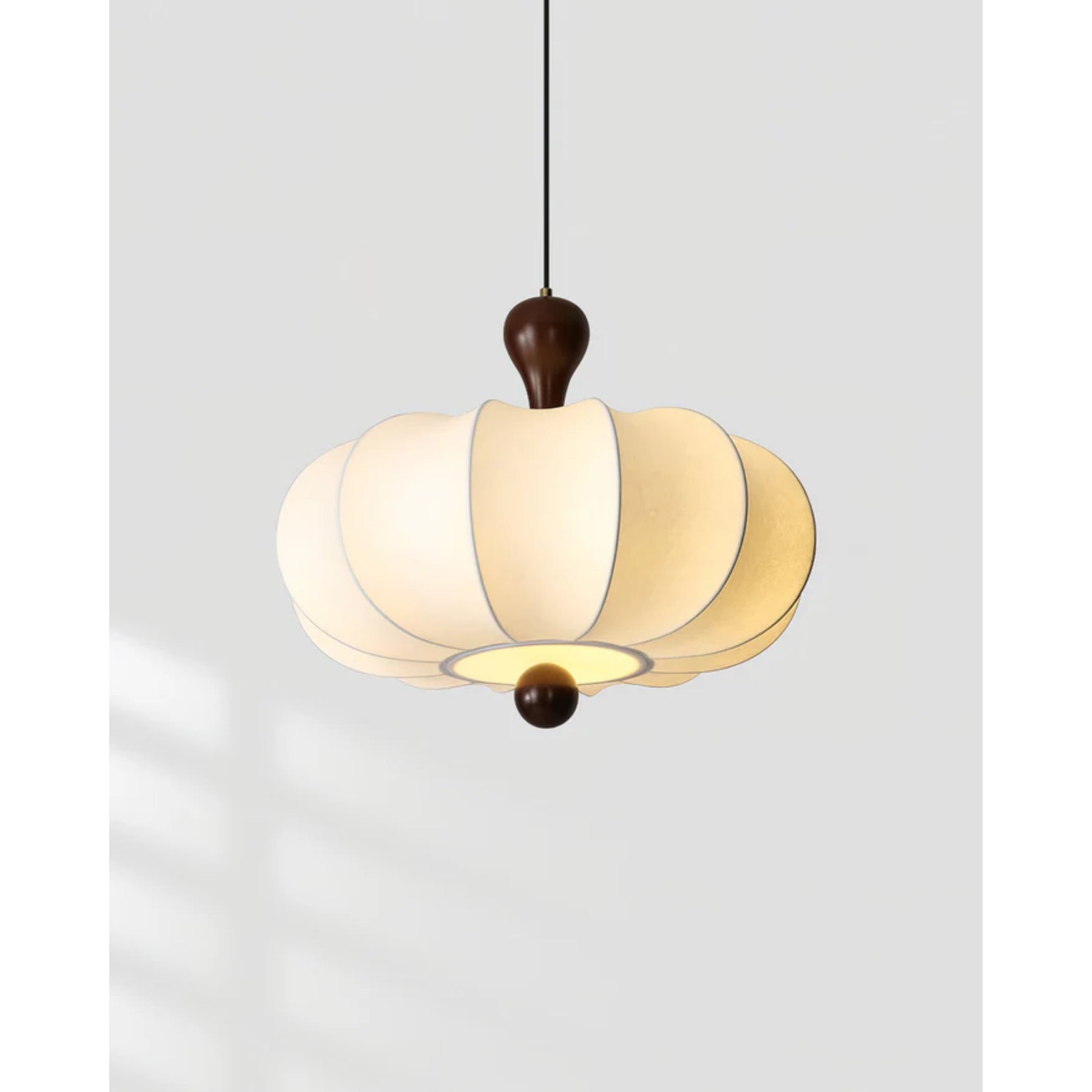 Pendant Light Fabric Walnut Wood White Dining Room Living Room Japandi Scandinavian Hanging Ceiling Lamp | Thomler
