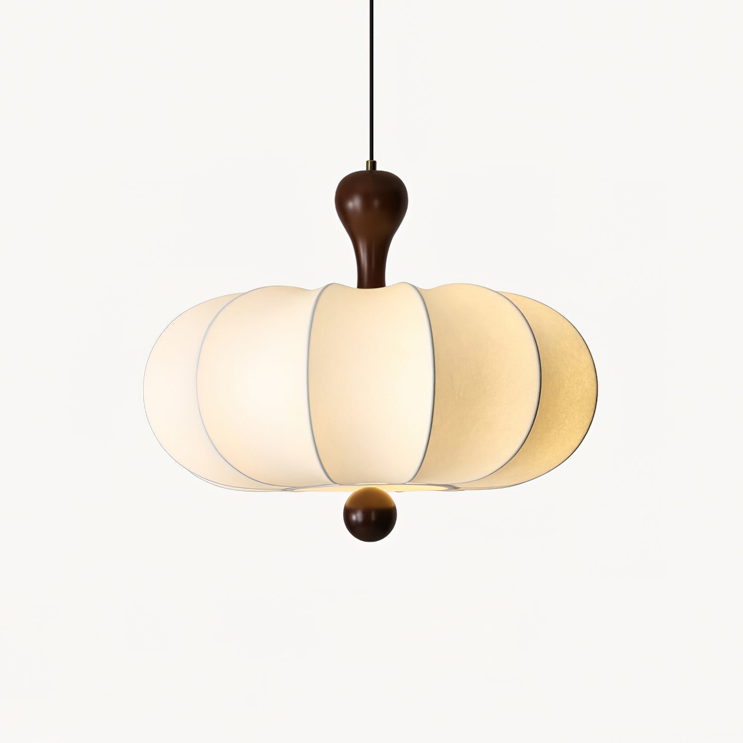 Pendant Light Fabric Walnut Wood White Dining Room Living Room Japandi Scandinavian Hanging Ceiling Lamp | Thomler