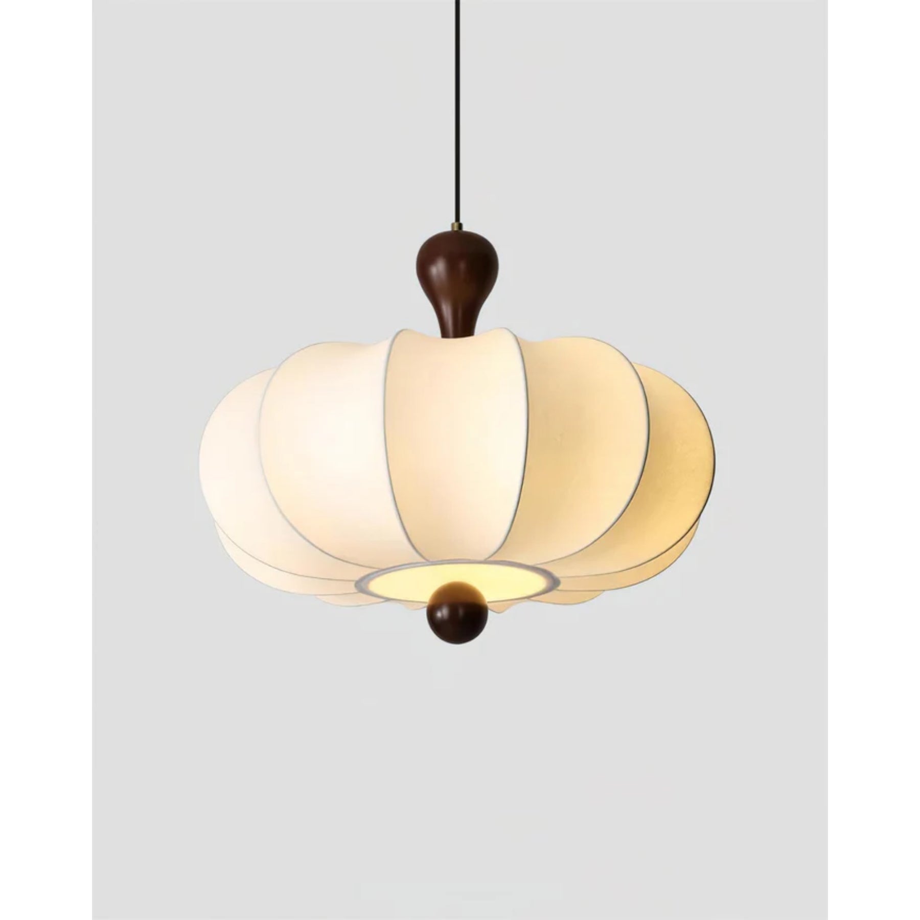 Pendant Light Fabric Walnut Wood White Dining Room Living Room Japandi Scandinavian Hanging Ceiling Lamp | Thomler